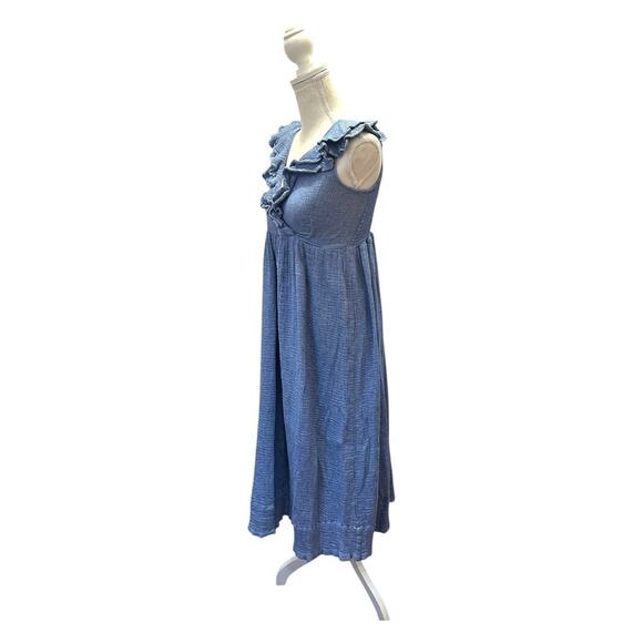 Hatch Sarah Maternity Dress Blue Smocked Ruffle Midi Cotton Elegant Size 0 (XS) - Picture 4 of 8